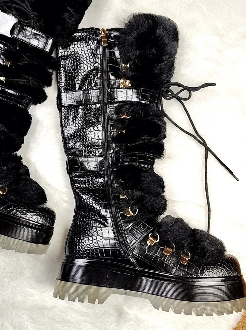 Dolls Kill Platform Boots By Azalea Wang Moon Boots Faux Croc Size 8.5 Brand New